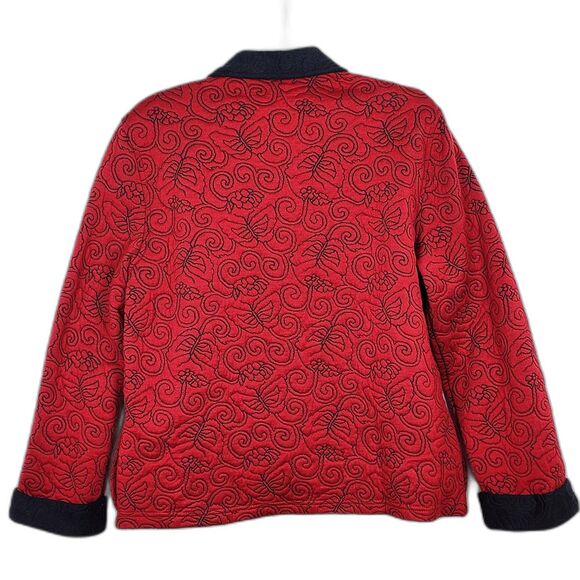 Alfred Dunner Quilted Butterfly Red Zip Up Jacket Size 14 - Picture 2 of 11